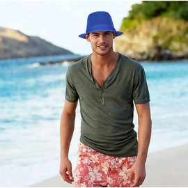 Initlove Mesh Fedora Hat for Men Short Brimmed Panama Hat Packable Trilby Hat Blue