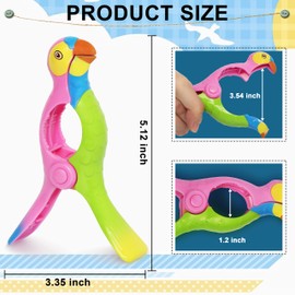 Kaluofan 4PCS Towel Clips for Chairs, Strong Clips for Towels, Vivid Parrot Shape Beach Accessories (Blue+Pink)
