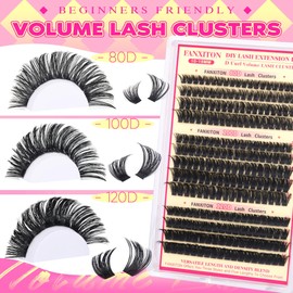 Lash Clusters Thick Wispy Lash Clusters D Curl 80D+100D+120D Eyelash Clusters 10-18mm Eye Lash Clusters Wispy Individual Lashes Waterproof Volume Clusters Eyelash Extensions by FANXITON