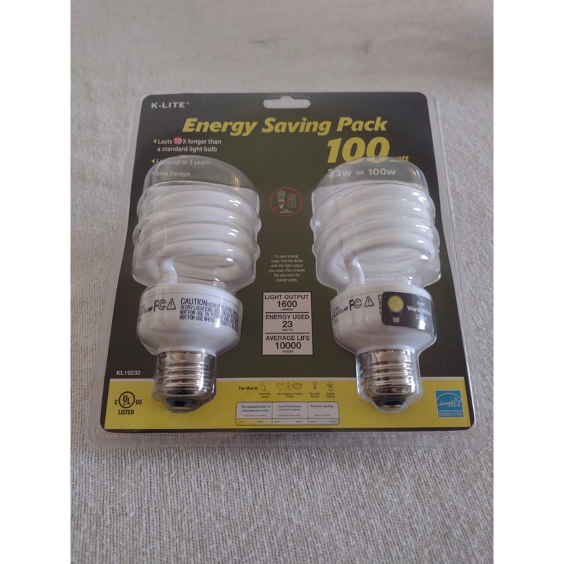 K-lite 100W Equivalent. 4 PACK 2700K Energy Saving Light Bulbs