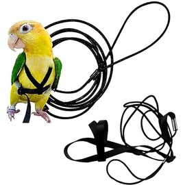 Adjustable Birds Harness and Harness Leash Training Supplies Pet Anti-bite Outdoor Flying Rope for (Black, XS)