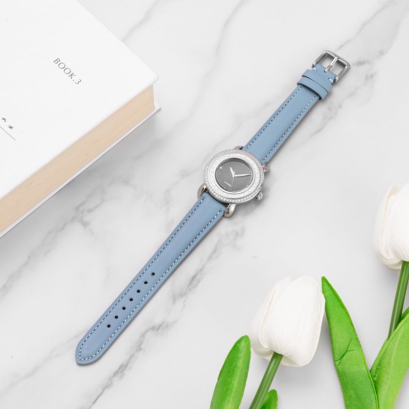 Quick Release Leather Watch Band,Replacement Watch Strap,Silver Polished Pin Buckle,for