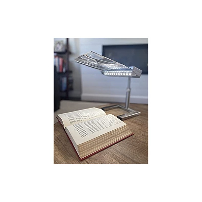 DAYLIGHT24 202055-15 Table Top Full Page Magnifier Lamp,Metal, Silver Booklights