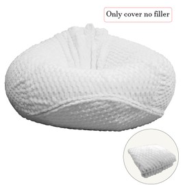 Soft Bean Bag Chair Cover No filler Sofa Cover Storage Grid Bean Bag Cover Organizing Children Plush Toys for Living Room Bedroom (White, Large)
