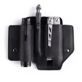 Gentlestache Leather Sheath for Leatherman Multitool Sheath EDC Pocket Organizer with Clip for Belt and Flashlight Holster Multitool with Pocket Clip Black