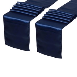 Fynite - Juego de 2 caminos de mesa de satén de 30.48 x 274.32 cm de largo, camino de mesa de satén azul marino para decoración de fiestas, bodas, banquetes | Camino de mesa de tela de seda brillante