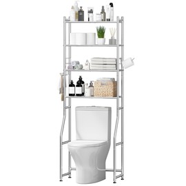 Ekisemio 4-Tier Over The Toilet Rack, Shelf Bathroom, Bathroom Storage Organizer with 4 Hooks and Holder Spcae Saver, Chrome
