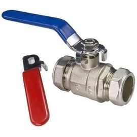 TC 28mm Lever Ball Valve Full Bore Compression Isolation Valve Red/Blue Dual Handle Shut Off Isolating Valve Full Flow - WRAS Approved