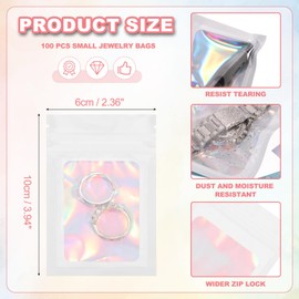 PATIKIL 100 Pcs Anti Tarnish Jewelry Bags, Plastic Zipper Lock Jewelry Pouch for Holding Storage Rings Earrings, 4 x 2.4 Inch, Laser White