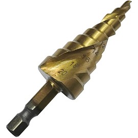 AERZETIX - C49428 - Step Drill Metal - Diameter 4.0 to 20.0 mm - HSS + TIN - Spiral Taper Drill Bit - Bit for Jaw Chuck - Hex Shank 1/4 Inch