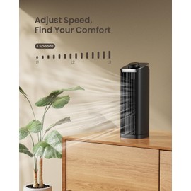 PNTCK Fan for Bedroom, 13" Tower Fan, 3 Speeds Max 23ft/s, 70° Oscillating Desk Fan, Bladeless Standing Fan, Portable Fans, 2025 New Cooling Fans for Office, Home