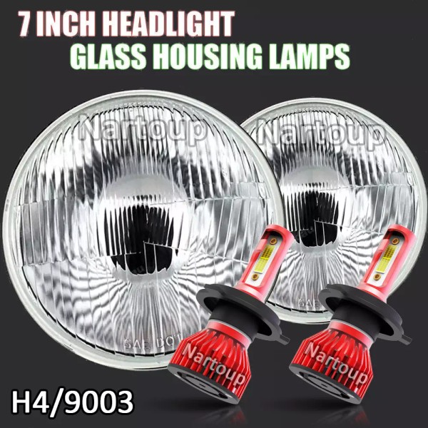 Nartoup 7 Inch LED GLASS Headlight Round, ORIGINAL CLASSIC LOOK
