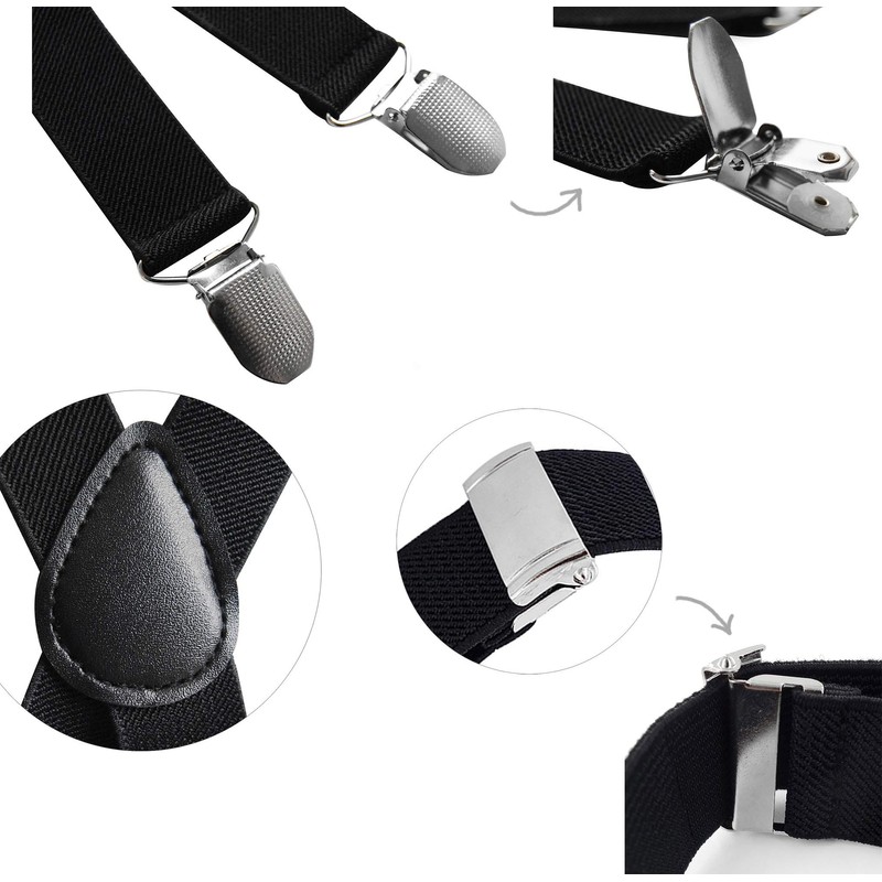 axy Children’s Y-Shape Suspenders with Bow Tie, 3 Extra-Strong Clips,