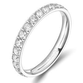 Tigrade 3mm Womens Titanium Eternity Rings Cubic Zirconia Wedding Engagement Band (Silver, 10)