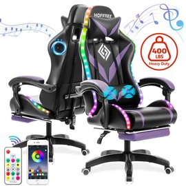 christmas gifts Gaming Chair with Bluetooth Speakers and RGB LED Lights Ergonomic Massage Computer Gaming Chair with Footrest Video Game Chair High Back with Lumbar Support Blue and Black - Color: Blue+black