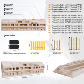 TWO STONES Climbing Hangboard Rock Climbing Training as Climbing Fingerboard with Jugs, Slopes and Edges, Pockets as Door Mounted Training Station Rock Climbing Pull Up Bar (CJ-HB2002)