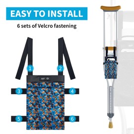 SPRING SEAON Crutches Bag Waterproof Storage Organizer Tote Bag -Lightweight Pouch for Universal Underarm Crutch with 3 Storage Pockets for Crutch Accessories (Blue/Yellow Flowers)