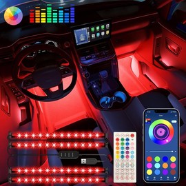 Interior Car Lights  Car Accessories APP Control with Remote Music Sync Color Change RGB Under Dash Car Lighting with Charger 12V LED Lights Remote Control car hood - Size: 12V USB