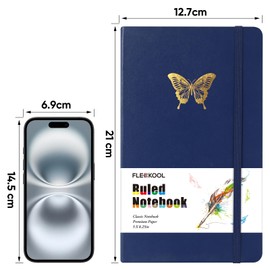 FLEEKOOL Classic Lined Journal Notebook, Hardcover Leather Journals for Women Men School Office - 100 GSM Thick Paper, 12.7 x 21 cm - Navy Blue