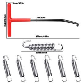 Motorcycle Exhaust Pipe Spring Puller Tool Set-1pc T Shaped Handle Spring Puller Installer Removal Hooks Tool and 6 Pcs 65mm Motorcycle Exhaust Pipe Springs (Red)