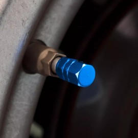 Set of 4 Blue Hexagon shape Rubber Ring Seal Universal Aluminum Tire Valve Cap