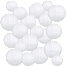Lanterns, Pack of 20 White Lanterns, Outdoor Weatherproof, Paper Lantern for Birthday Party, Wedding, Camping Decoration, Five Each (15 cm, 20 cm, 25 cm, 30 cm)
