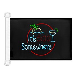 It's 5 o'clock Somewhere Black NAUTICAL Flag 18'' x 12'' - It's five flags 30 x 45 cm - Banner 12x18 in for boat - Drapeau It's 5 o'clock Somewhere apéro AZ FLAG