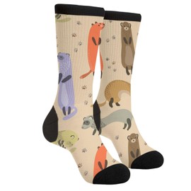Ferret Paw Prints Socks Novelty Funny Crew Socks Crazy Gifts For Men Women