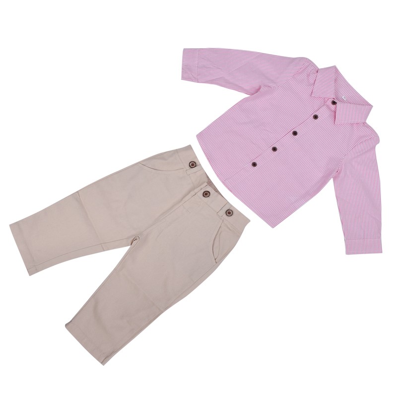 Baby Boy Gentleman Outfit Children Exquisite Stripe Shirt Suspender Pants