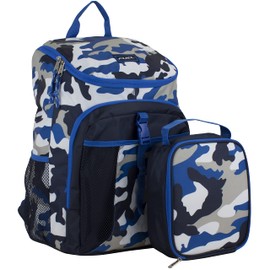 FUEL Top Loader Lunch Backpack Set Water Resistant Backpack Set Lunch Bookbag Bag Soft Reusable Insulated Cooler Lunch Box Thermal Travel Office Lunch Bag, Blue Camo