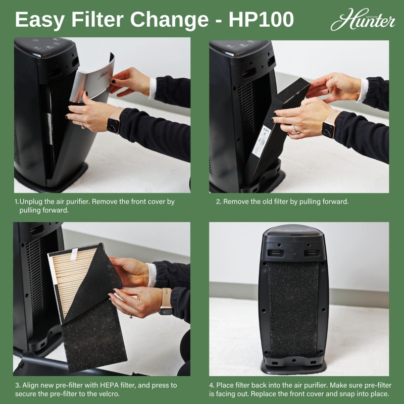 Hunter Fan Company HP100GRS Air Purifier, Small Tower, Gray &