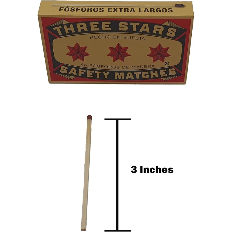 Three Stars Safety Matches, 3 Pack, Strike-On-Box