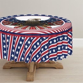 Aoojanu 4th of July Table Cloth 60Inch, Patriotic Round Red Tablecloth, American Flag Tablecloth for Independence Day Memorial Day Decorations, Polyester Rable Cover for Party Picnic Dinner Outdoor