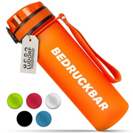 #teamludorf MiniCAMPOS Water Bottle - Individually Printable - Leak-Proof - BPA Free - Tritan - Plastic with Lockable Lid - Drinking Device - Hand Strap - 600 ml (Pink)