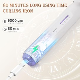 Rizador inalámbrico recargable de 9000 mAh, rizador inalámbrico de hasta 400 °F USB inalámbrico con 4 temperaturas, 80 minutos de uso de cerámica portátil, rizador de viaje para cabello corto y largo