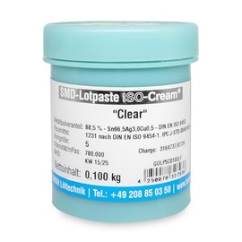 by FELDER Lead Free SMD Soldering Paste ISO Cream Clear REL0 SAC305 Sn96.5Ag3Cu0.5 Type 5 (15-25µm) 217-219°C 100g Tin - Electronics Industry GOLP5C0100LF