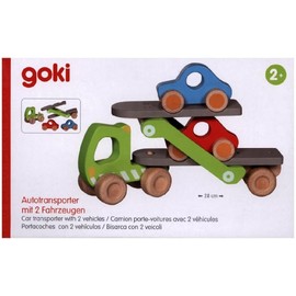 goki 55860 – Car Transporter with 2 Vehicles – Harmonious Colour Concept – Wooden