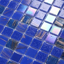 smafusion 11.5sqft Iridescent Cobalt Pool Tile, Glass Mosaic Floor and Wall Tile for Bathroom, Kitchen Backsplash, Swimming Pool, Shower, Accent Wall, Outdoor (10pcs, Dark Blue)