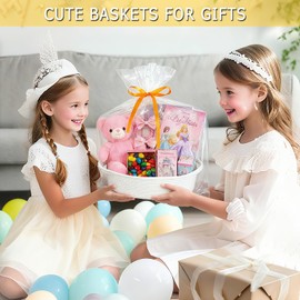 Gift Basket Empty, Small Woven Storage Basket with Gift Bags & Ribbons, Cotton Rope Room Shelf Storage Basket with Handle for Organizer Nursery Bins or Baby Shower 12" x 8" x 5" (White - 4 Pack)