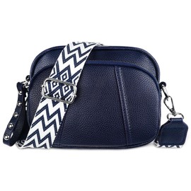 Jangostor Crossbody Bag Women's Wide Strap Leather Shoulder Bag Women's Handbag Women's Crossbody with 3 Zip Compartments and 2 Removable Shoulder Strap, Small Shoulder Bag for Women, blue,