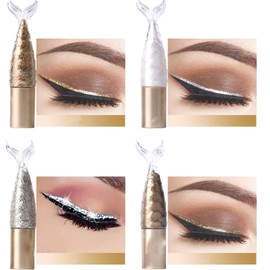 Sparkle Liquid Eyeliner & Eyeshadow Set - Diamond Mermaid Waterproof formula, 4 sparkling colors, quick drying, lasting beauty makeup for women