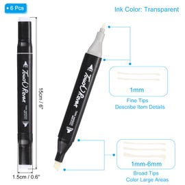 PATIKIL Dual Tip Alcohol Art Markers, 6 Pcs Black Barrel Alcohol Markers with Brush Tip and Fine Tip for Illustration Artist Adult Coloring Drawing Permanent Sketching, Transparent