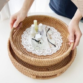 Handmade Rattan Tray Round Vietnamese Large Medium 2 Sizes Round Rattan Tray Large 2ea