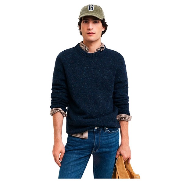 GANT Men's Neps Wool C-Neck Pullover, Evening Blue