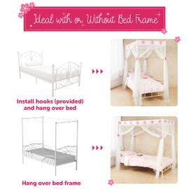 Wremedies for easier living Girls Princess Bed Canopy 4 Poster Style Bed Netting with Flowers Twin Bed Mosquito Easy Installation Net Box Set (White)