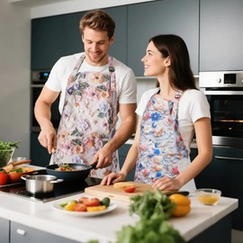 PUBMIND Floral Apron for Women with Pockets, Adjustable Chef Aprons for Kitchen, Cooking, BBQ & Grill (#C)