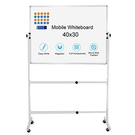 Rolling Whiteboard with Stand 40"x30", Magnetic Dry Erase Board Height Adjustable Mobile Whiteboard Portable Standing Whiteboard on Wheels White Board with Stand for Office, School, Home