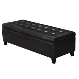 Joveco 51" Rectangle Button Tufted Bonded Leather Storage Ottoman Bench Coffee Table Ottoman Toy Chest(Black)