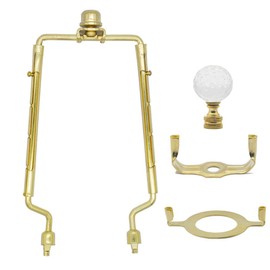 7 8 9 10 inch Lamp Shade Harp Holder,Adjustable Lamp Harp Kit,Fit Both Standard Lamp Rod and E26 Light Base UNO Fitter Adapter,with 2 Shade Attaching Finial Top (Gold Color - 1 Set)