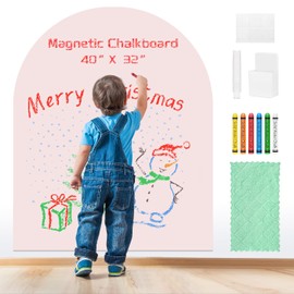 Magnetic Wall Chalkboard Decal Kit | 40"x32" Arch Design | Self-Adhesive Kids' Art Station with 6 Dustless Chalks, Eraser & Holder (Playroom/Home)
